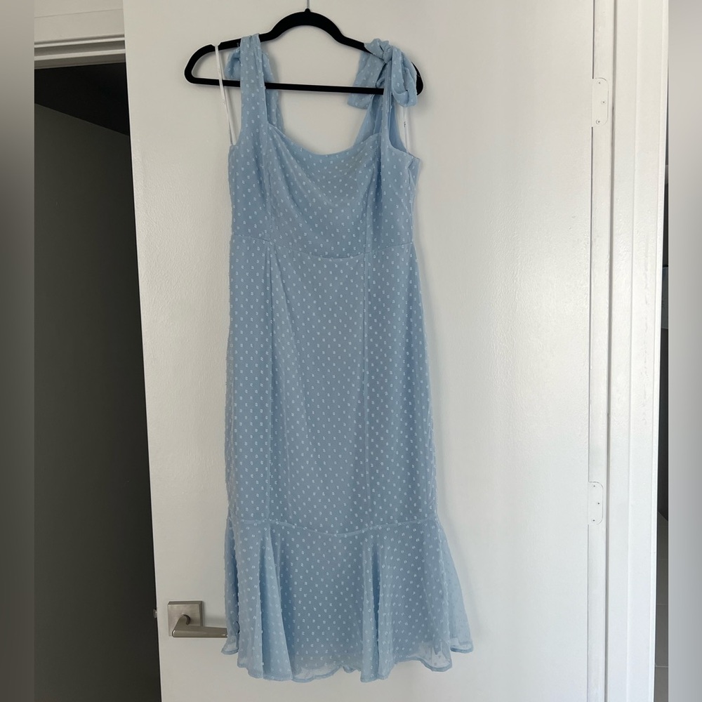 Bimini Periwinkle Blue Swiss Dot Tie-Strap Midi Dress